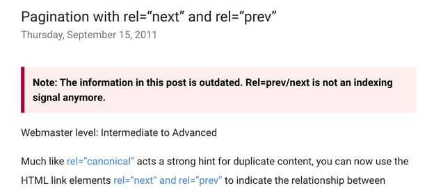 Google's updated documentation on pagination